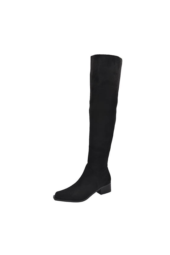 Boots for Women,Stylish Pointed Toe Ruffled Knee High Fashion Boots with Mid Heel for Casual All Seasons Wear,Knee High Boots Women,Black,6