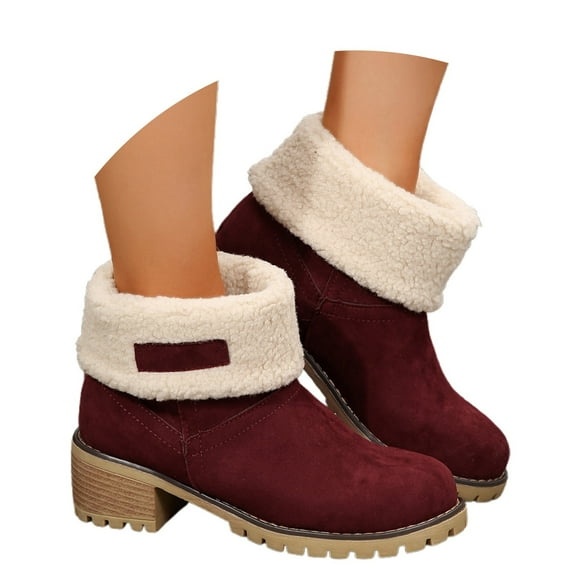 Boots for Women,Stylish Suede Mid Calf Boots With Platform Heel For Winter Warmth And Everyday Versatile Outfits,Knee High Boots Women,Wine,8