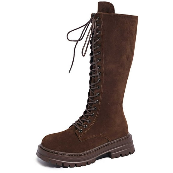 Boots for Women,Stylish Women Mid Calf Boots Lace Up Platform Design Comfortable Winter Footwear Casual Everyday Wear,Knee High Boots Women,Brown,9