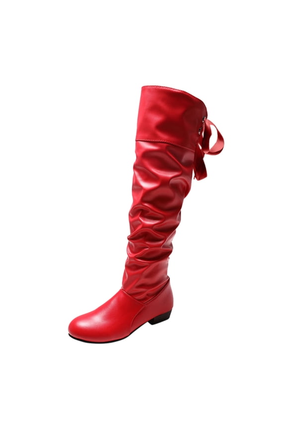 Boots for Women,Stylish Women Mid Calf Boots with Rear Bow and Heel Design for Everyday Comfortable Wear,Knee High Boots Women,Red7