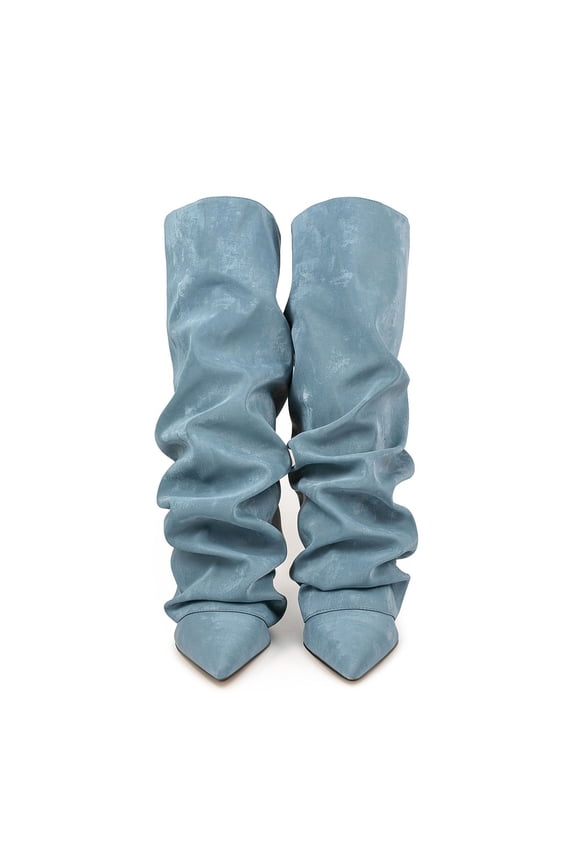 Boots for Women Tall Boots for Women Women's Knee High Boots Fashion Pointed Toe Heel Stacked Boots Slouchy Folded Casual Dress Boots For Women