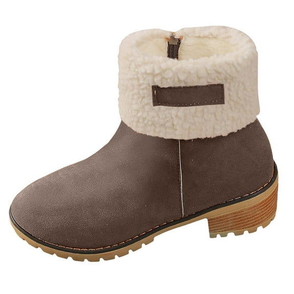 Boots for Women Thigh High Boots Women's Mid Calf Boots Winter Warm Suede Retro Heel Side Zipper Booties For Casual Outfit Comfortable Ankle Boots