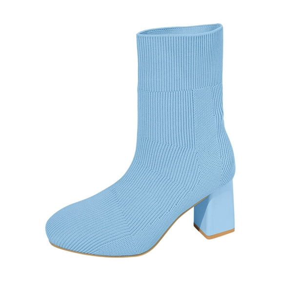 Boots for Women,Trade Classic Round Toe On Mid Calf Boots with Rear Strap Ankle Booties for Women,Knee High Boots Women,Sky Blue,5.5