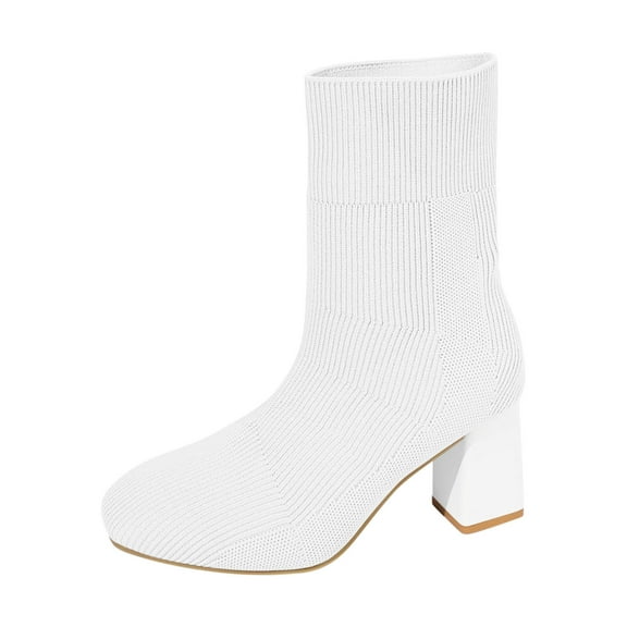 Boots for Women,Trade Classic Round Toe On Mid Calf Boots with Rear Strap Ankle Booties for Women,Knee High Boots Women,White,6.5