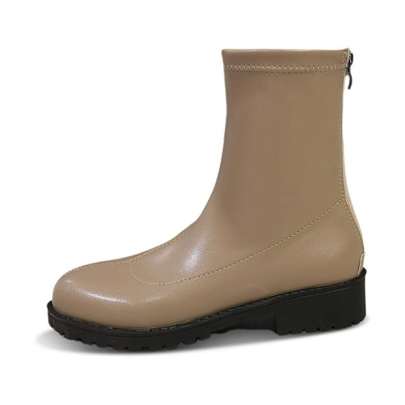 Boots for Women,Winter Mid Calf Boots Solid Upper Design Rear Zipper Closure Comfortable Casual Footwear Elegant Style,Knee High Boots Women,Khaki9