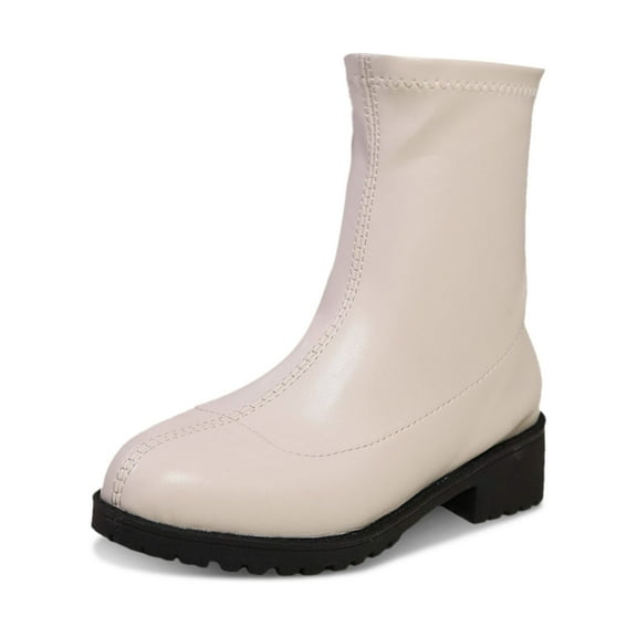 Boots for Women,Winter Mid Calf Boots Solid Upper Design Rear Zipper Closure Comfortable Casual Footwear Elegant Style,Knee High Boots Women,White9