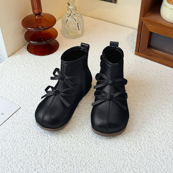 Boots for Youth Bow Design Soft Sole Punk Style Mid Calf Height Artificial Leather Upper Casual Fashion Everyday Wear