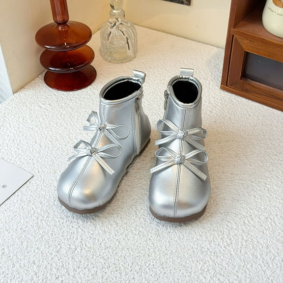 Boots for Youth Bow Design Soft Sole Punk Style Mid Calf Height Artificial Leather Upper Casual Fashion Everyday Wear