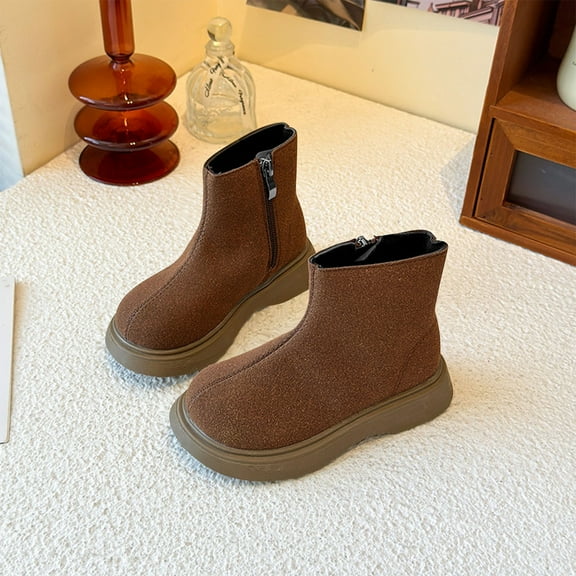 Boots for Youth Solid Color Retro拼接 British Style Mid Calf Height Artificial Leather Upper Casual Wear Everyday Fashion