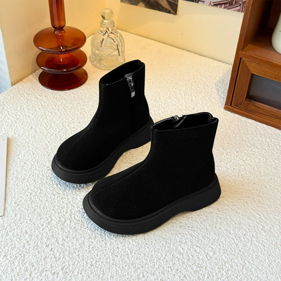 Boots for Youth Solid Color Retro拼接 British Style Mid Calf Height Artificial Leather Upper Casual Wear Everyday Fashion