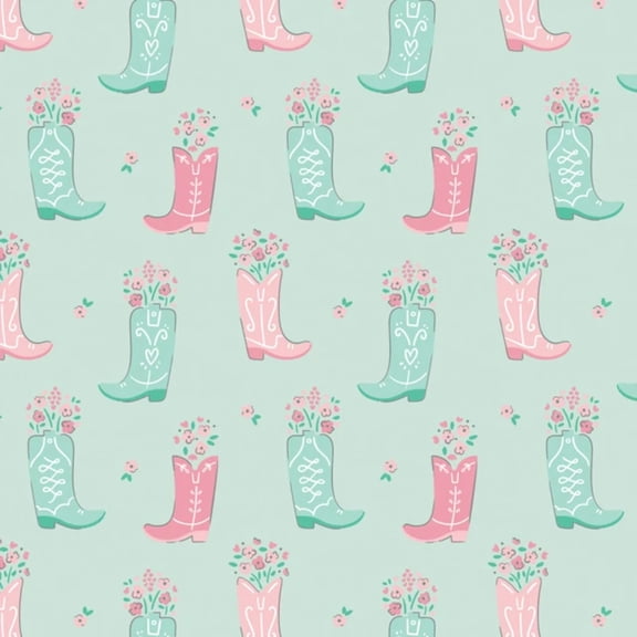 Boots in Bloom Light Aqua Flannel Fabric