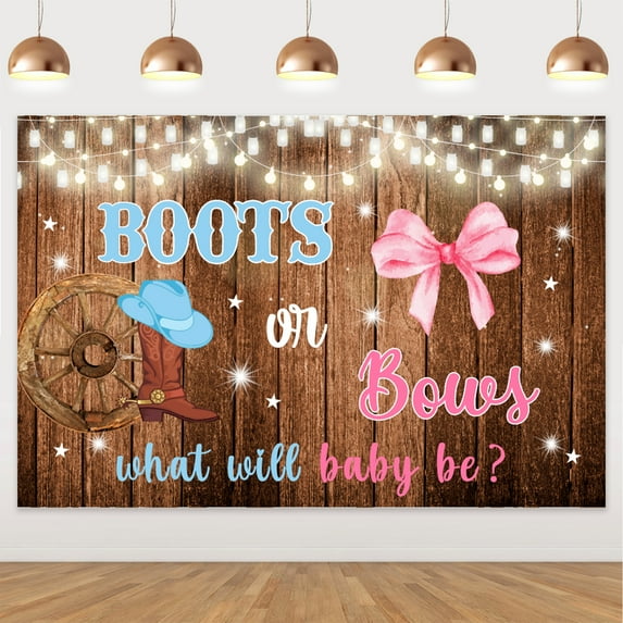 Boots or Bows Gender Reveal Decorations, Balloons Arch Kit What Will Baby Be He or She Backdrop for Western Cowgirl Gender Reveal Decorations