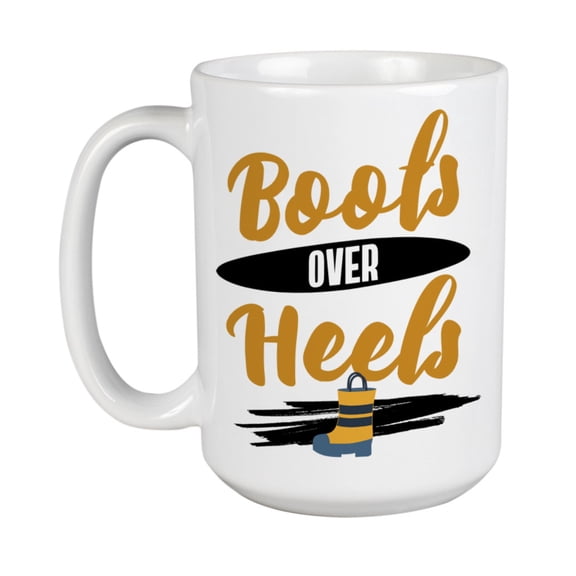 Boots over Heels White Ceramic Coffee & Tea Mug with Country Theme (15oz)