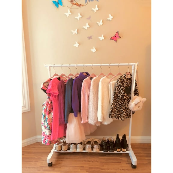 Boottique Children Garment Rack with Hangers - White Rack with Pink Velvet Hangers