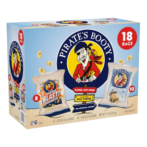 Booty Aged White Cheddar Blast Cheese Puffs Variety Pirate S 0.5Oz 0.75Oz 18Ct