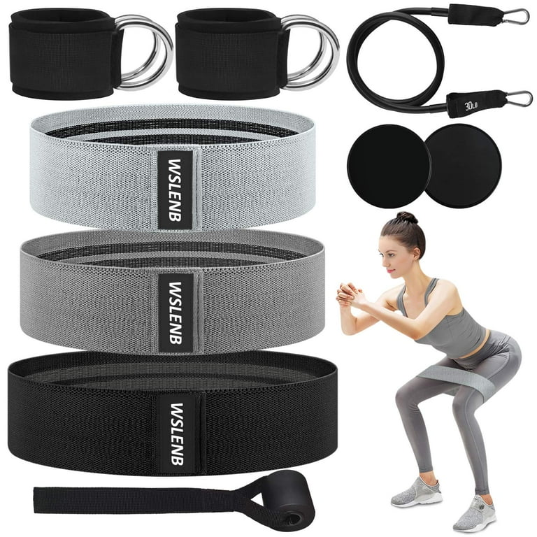Booty Bands Resistance Bands Set for Men Women Legs and Butt 3 Levels Fabric Workout Exercise Bands with Door Anchor 2 Legs Ankle Straps Core Sliders for Home Fitness Gym Yoga Squat