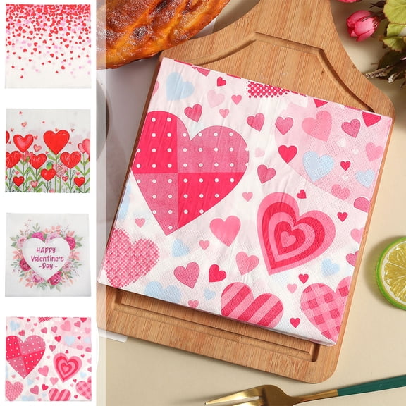 Boovnll 20 Pack Valentines Napkins, Colourful Love Heart Disposable Cocktail Napkins for Wedding Anniversary Valentines Party Supplies, Valentines Day Decorations 6.5" x 6.5"