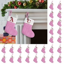 Boovnll 26 Letters Christmas Stockings, 2Pcs 7" Mini Knitted Personalized Pendant Pink Christmas Stocking White Cuff for Holiday Fireplace Xmas Tree Party Decor Ornaments Gifts, Christmas Decorations
