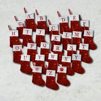 Boovnll 26 Letters Christmas Stockings, 8" Mini Sequins Personalized Pendant Red Christmas Stocking White Cuff for Holiday Fireplace Xmas Tree Party Decor Ornaments Gifts, Christmas Decorations