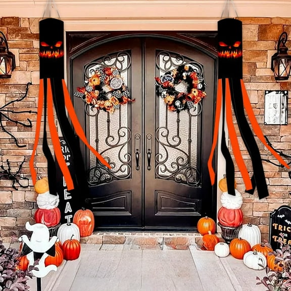 Boovnll 2Pcs Halloween Windsock, 40" Horror & Novelty Hanging Windsocks Flag Wind Sock for Outdoor Front Door Yard Patio Garden Porch Party Decor, Halloween Decorations