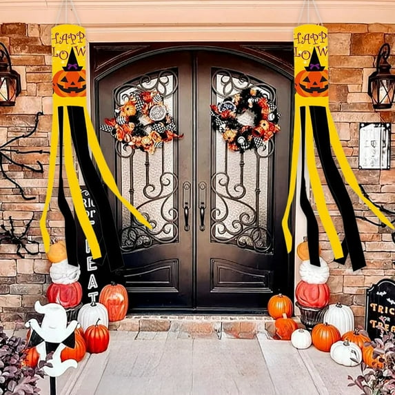 Boovnll 2Pcs Halloween Windsock, 40" Horror & Novelty Hanging Windsocks Flag Wind Sock for Outdoor Front Door Yard Patio Garden Porch Party Decor, Halloween Decorations