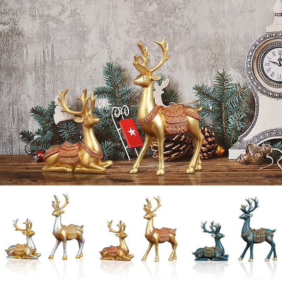 Boovnll 2Pcs Reindeer Christmas Decor, Glitter Resin Reindeers Figurines Xmas Reindeer for Holiday Indoor Tabletop Decor, Christmas Decorations, Black