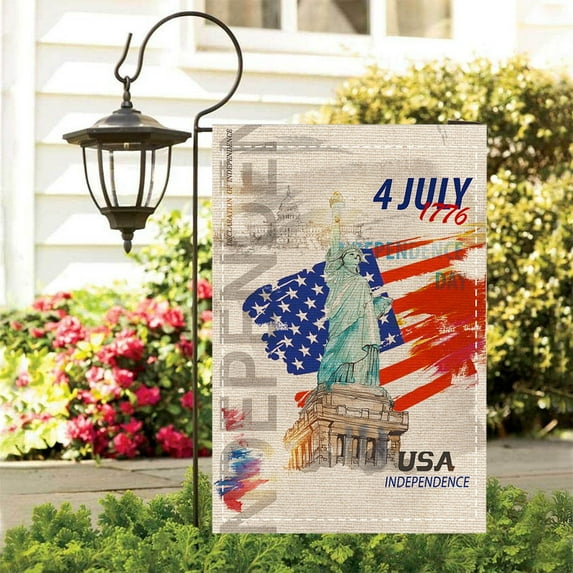 Boovnll 4th of July Garden Flag, 12x18" Red Blue Linen Garden Flags Double Sided Memorial Day Garden Flag for Outdoor Yard Independence Day Watercolor Decor, 4th of July Decorations