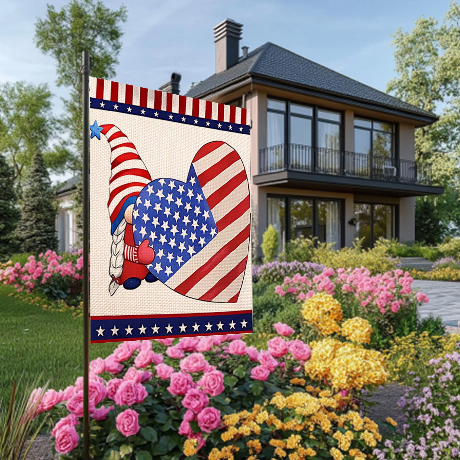 Happy 4th Of July Garden Flag – Red White Blue Independence Day Decor, 18x12 Inches, Neon Style