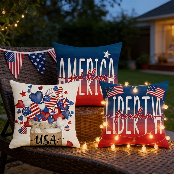 Boovnll 4th of July Pillow Covers 18x18 Inch Red White Blue Patriotic Pillow Covers for Independence Day Memorial Day Home Sofa Couch Bed Decor, 4th of July Decorations