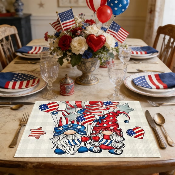 Boovnll 4th of July Placemats Red White Blue Linen Placemats Heat-Proof Place Mats for Memorial Day Patriotic Kitchen Dining Table Party, 4th of July Decorations, 12x18"