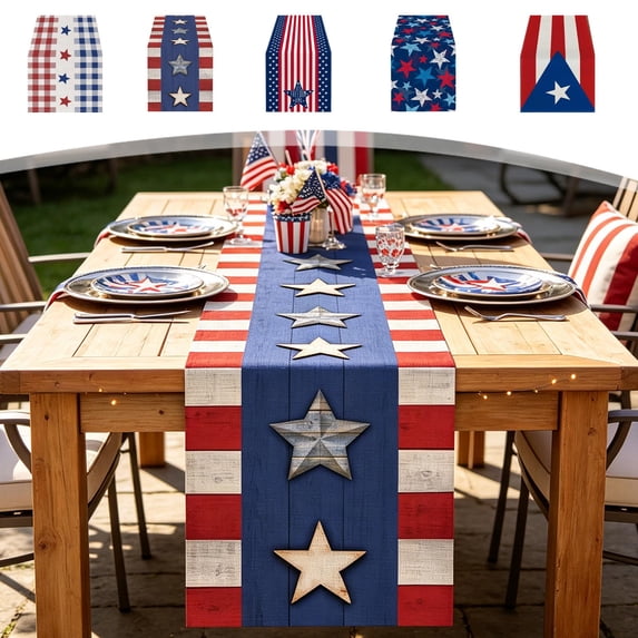 Boovnll 4th of July Table Runner 13x72" Linen Red White Blue Patriotic Table Runner for Memorial Day Holiday Dining Table Party Decor, 4th of July Decorations
