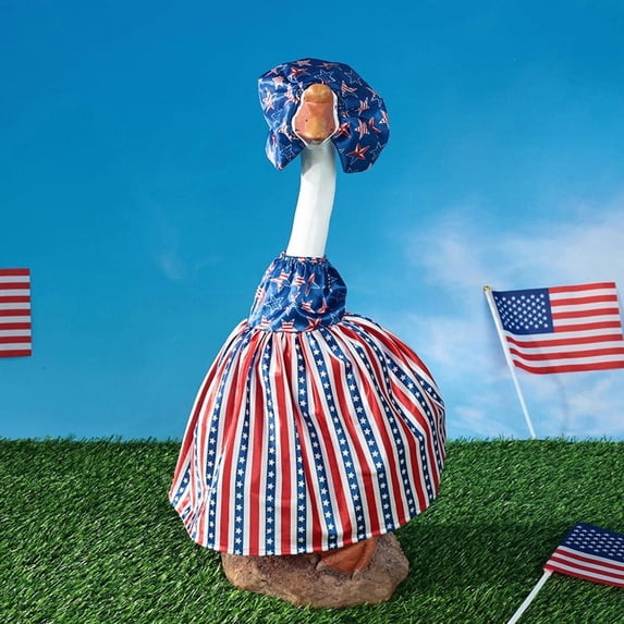 Boovnll 4th of July Porch Goose Outfits 23" High Lawn Goose Statue Patriotic Goose Outfits for Patio Yard Garden Decor, Porch Goose Decorations