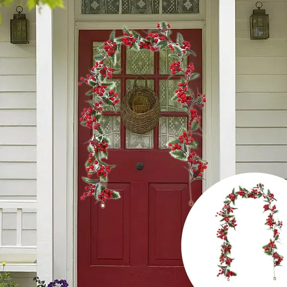 Boovnll 5.7FT Red Berries Christmas Garland, Realistic Artificial Garlands Christmas Decorations for Holiday Mantel, Table, Staircase, Fireplace, Wall, Indoor Outdoor Party Decor, Garland