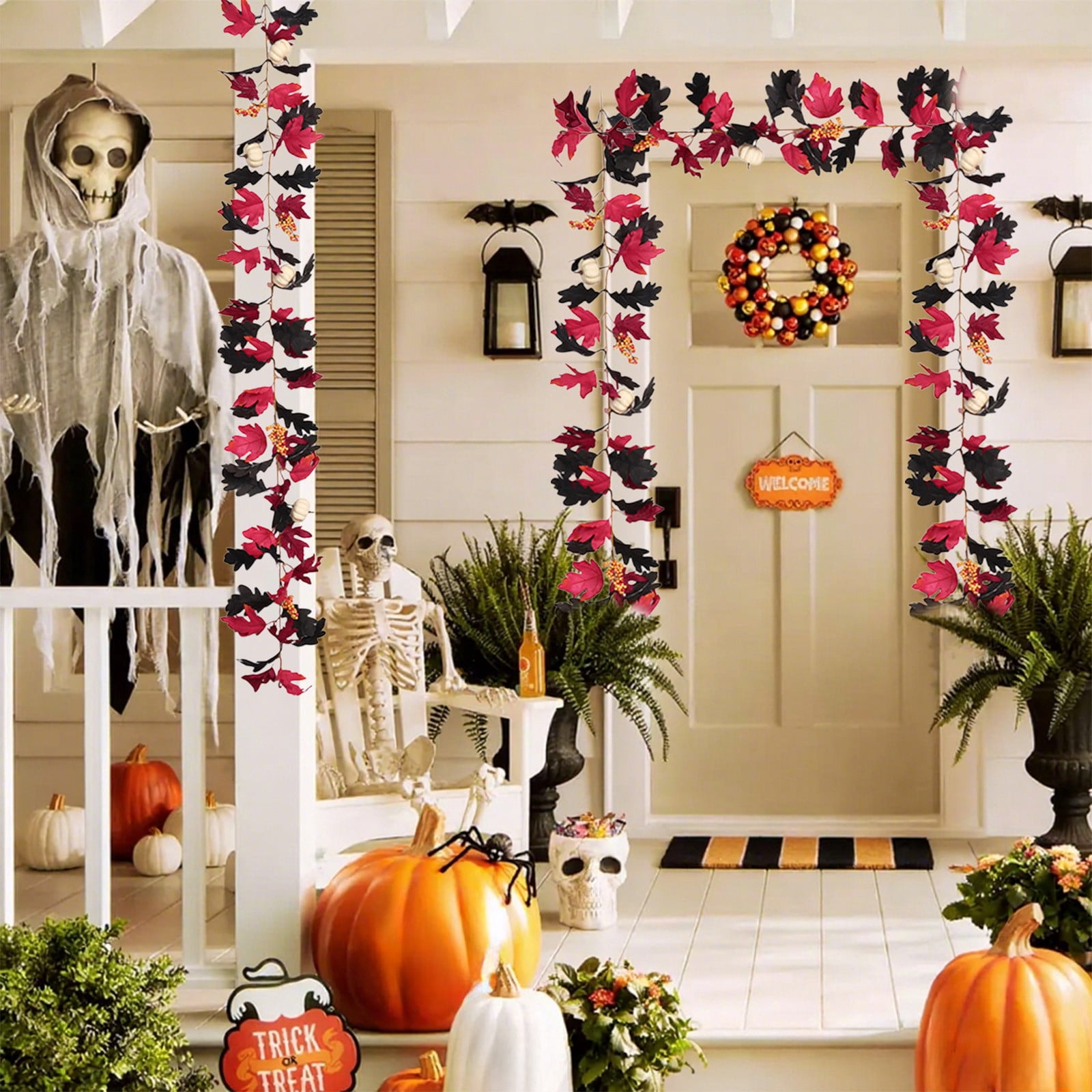 Boovnll 5.8Ft Halloween Garland, Black Artificial Maple Leaves Garland