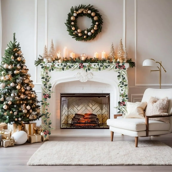 Boovnll 5.9FT Berries Christmas Garland, Realistic Artificial Garlands Christmas Decorations for Holiday Mantel, Table, Staircase, Fireplace, Wall, Indoor Outdoor Party Decor, Garland