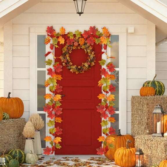 Boovnll 6.6Ft Fall Garland, Artificial Maple Leaves Garlands Hanging Fall Leaves Garland for Thanksgiving Halloween Indoor Outdoor Mantle Party Decor, Fall Decorations for Home