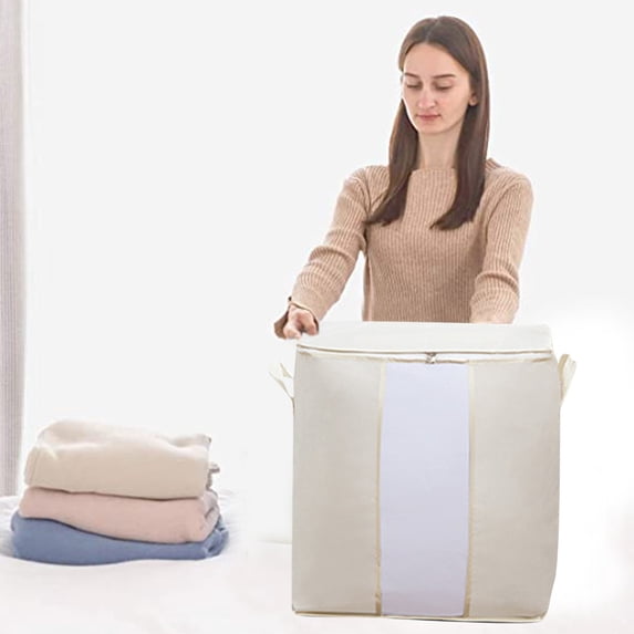 Boovnll 60L Clothes Storage, Large Capacity Foldable Thicken Storage Bags with Reinforced Handles & Zippers & Clear Window for Comforters, Blanket, Pillows, Storage and Organization