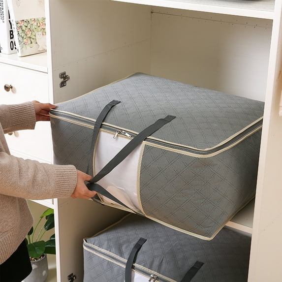 Boovnll 65L Clothes Storage, Large Capacity Foldable Thicken Storage Bags with Reinforced Handles & Zippers & Clear Window for Comforters, Blanket, Pillows, Storage and Organization