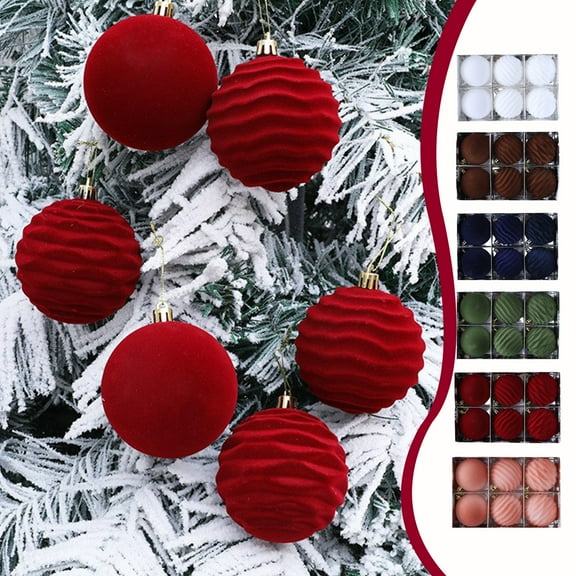 Boovnll 6Pcs Velvet Christmas Ball Ornaments, 3.1" Shatterproof Hanging Pendants Christmas Balls for Holiday Xmas Tree, Wedding, Party Decor Gifts, Christmas Tree Decorations