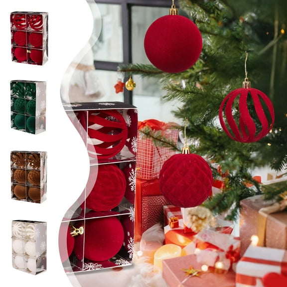 Boovnll 6Pcs Velvet Christmas Ball Ornaments, 3.1" Shatterproof Hanging Pendants Christmas Balls for Holiday Xmas Tree, Wedding, Party Decor Gifts, Christmas Tree Decorations