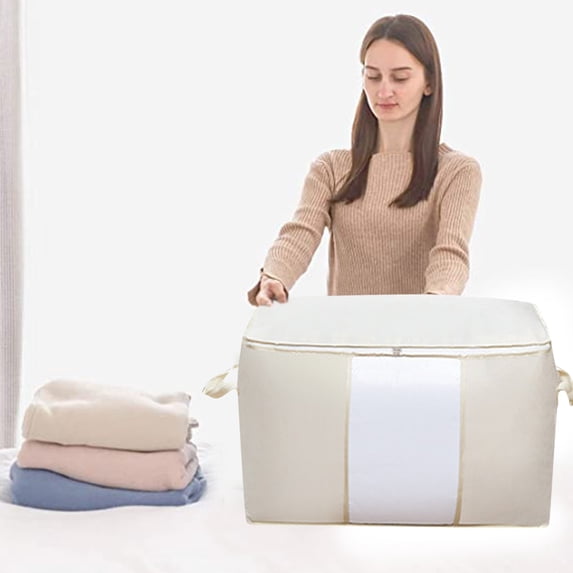 Boovnll 85L Clothes Storage, Large Capacity Foldable Thicken Storage Bags with Reinforced Handles & Zippers & Clear Window for Comforters, Blanket, Pillows, Storage and Organization