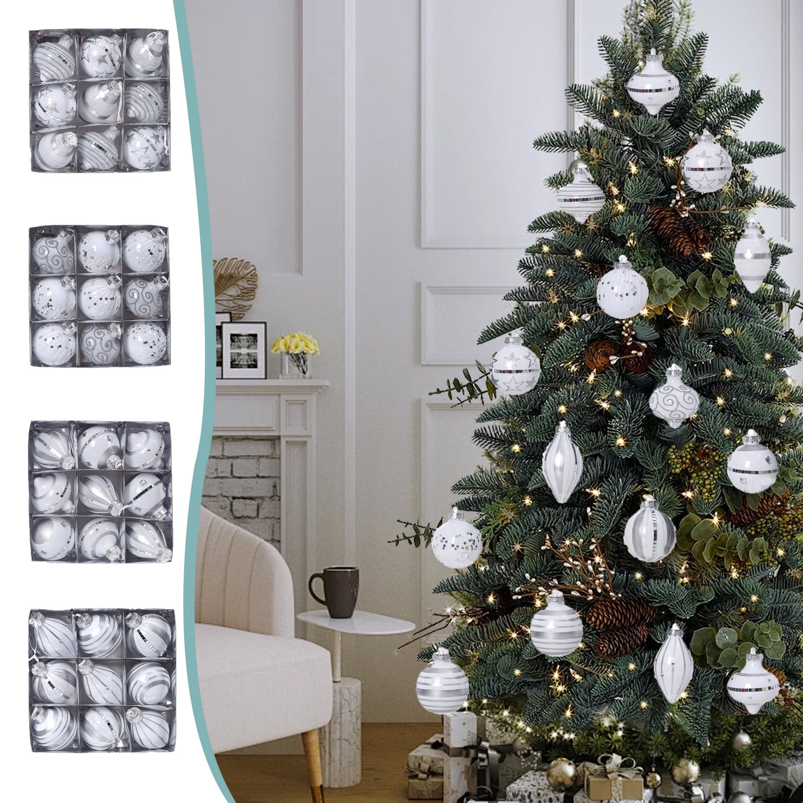 Boovnll 9Pcs Christmas Ball Ornaments, 3.1" Shatterproof Glitter