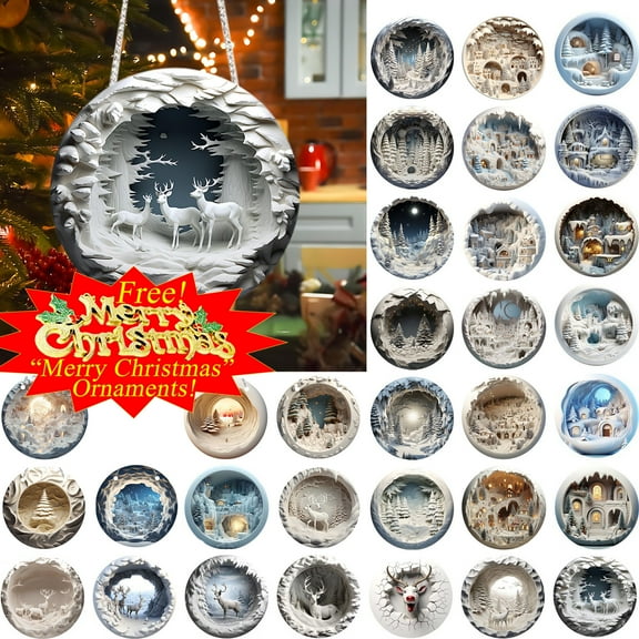 Boovnll Acrylic Reindeer Christmas Tree Decorations, 8" Round Hanging Christmas Tree Ornaments for Home, Office, Xmas Tree, Holiday, Wedding, Party Decor Supplies, Christmas Decorations