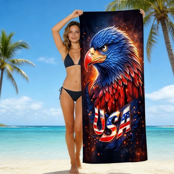 Boovnll American Flag Beach Towel Red White Blue Stars Stripe Microfiber Beach Towels, Absorbent Quick Dry Sand Free Beach Towel for Beach Yoga Pool Beach Towels Oversized, 31x63"