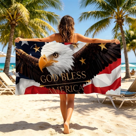 Boovnll American Flag Beach Towel Red White Blue Stars Stripe Microfiber Beach Towels, Absorbent Quick Dry Sand Free Beach Towel for Beach Yoga Pool Beach Towels Oversized, 31x63"