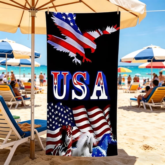 Boovnll American Flag Beach Towel Red White Blue Stars Stripe Microfiber Beach Towels, Absorbent Quick Dry Sand Free Beach Towel for Beach Yoga Pool Beach Towels Oversized, 31x63"