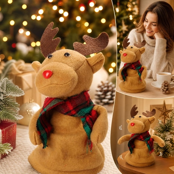 Boovnll Animated Dancing Reindeer, 5.12x7.48 Inch Twerking Musical Christmas Reindeer, Lighted Singing Dancing Interactive Funny Toy