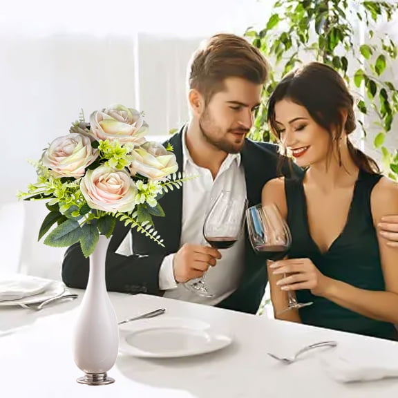 Boovnll Artificial Flowers, 7-Head Fake Roses Bouquet UV Resistant Silk Flowers, Lifelike, No Fade, Fake Flowers for Wedding, Party, DIY Tables Centerpiece Decor - Fake Flowers