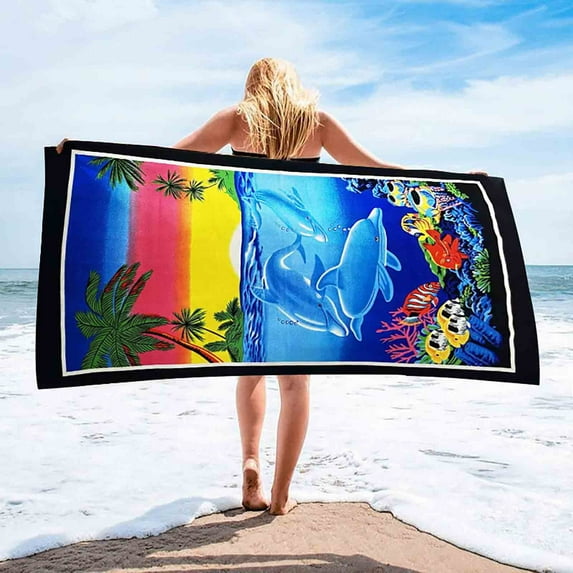 Boovnll Beach Towels, Quick Dry Sand Free Microfiber Oversized Beach Towel Lightweight for Beach Yoga Gym Pool, Beach Accessories, 28x55"
