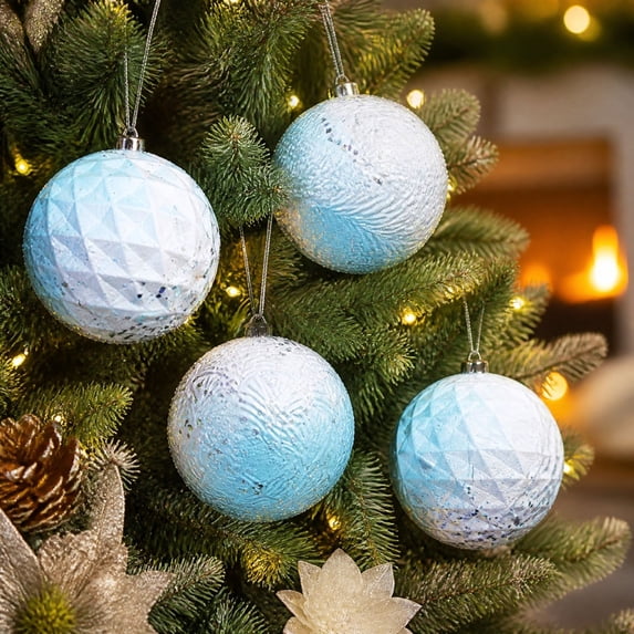 Boovnll Christmas Ball Ornaments 4PCS 3.9in, Blue Shatterproof Plastic Tree Decorations, Glossy Hanging Balls for Holiday Home Party